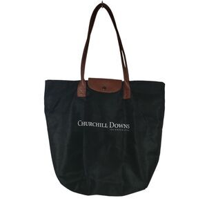 Churchill Downs Black Tote Bag with Brown Handles